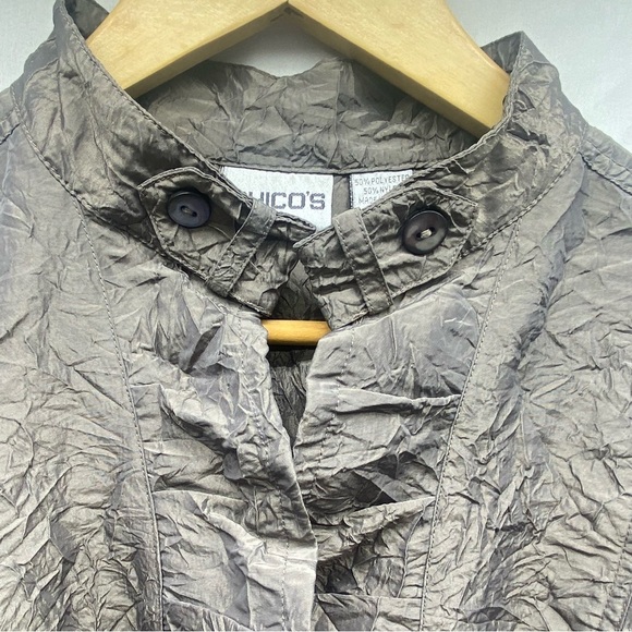 CHICO’S JOLENA CRINKLED JACKET WOMENS 2 TAN PARTY COCKTAILS - Picture 12 of 14